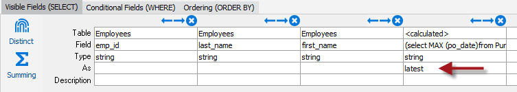 This shows the alias entered for the calculated field.